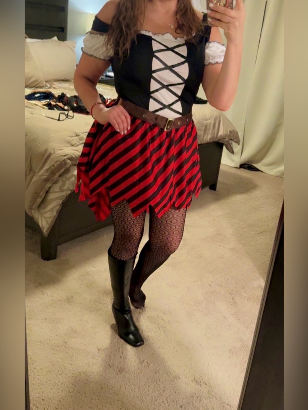 Spirit Red and Black Asymmetrical Striped Women's Skirt